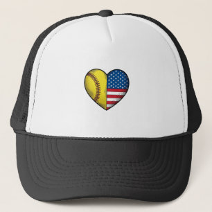 Softball USA Flag Heart Vintage Vector Design_1 Trucker Hat