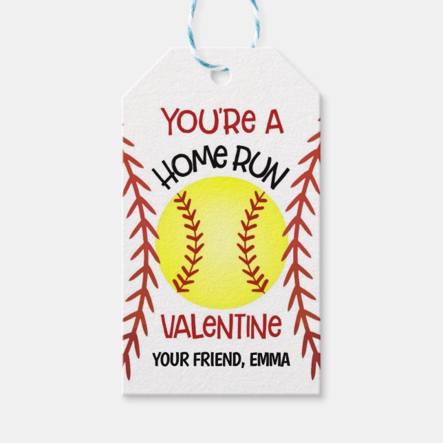 Softball Valentine Card Favour Tag (Front)