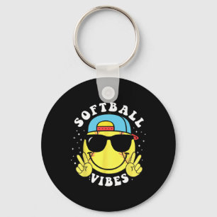 Softball Vibes Baseball Retro Groovy Game Day Girl Key Ring
