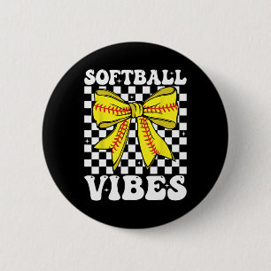 Softball Vibes Coquette Bow Softball Game Day Girl 6 Cm Round Badge