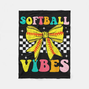Softball Vibes Coquette Bow Softball Game Day Girl Fleece Blanket