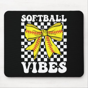 Softball Vibes Coquette Bow Softball Game Day Girl Mouse Mat