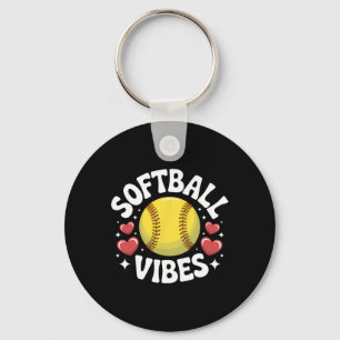 Softball Vibes Cute Fastpitch Softball Team Player Key Ring
