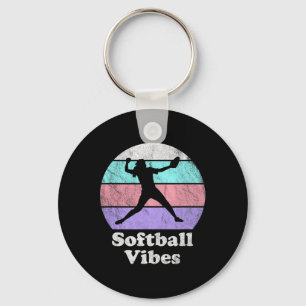 Softball Vibes Retro Vintage Girls Or Women's Pitc Key Ring
