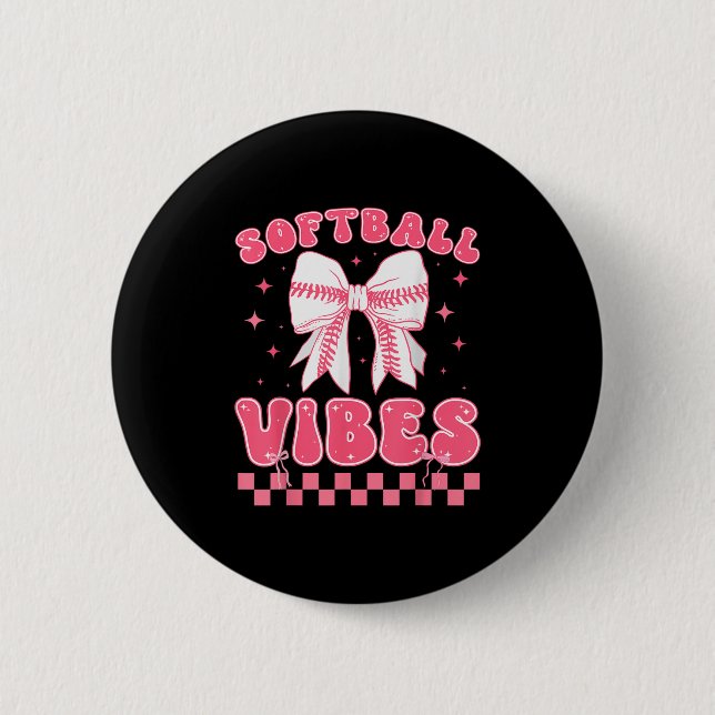 Softball Vibes Softball Couqette Groovy Softball G 6 Cm Round Badge (Front)