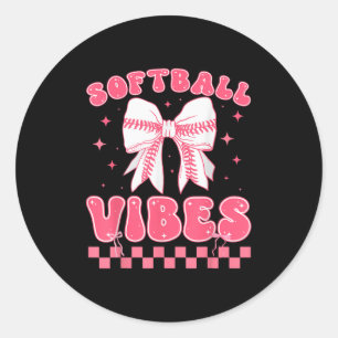 Softball Vibes Softball Couqette Groovy Softball G Classic Round Sticker