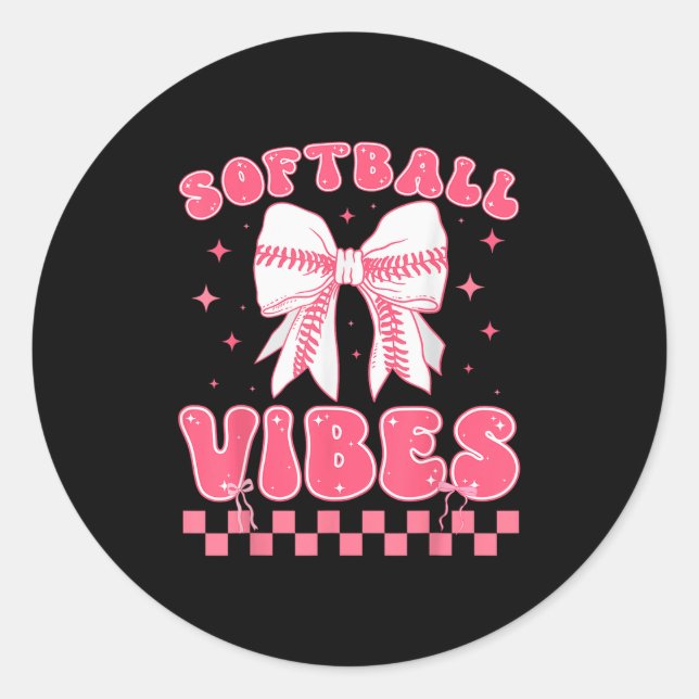 Softball Vibes Softball Couqette Groovy Softball G Classic Round Sticker (Front)
