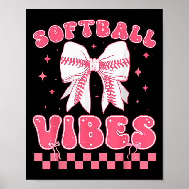 Softball Vibes Softball Couqette Groovy Softball G Poster (Front)