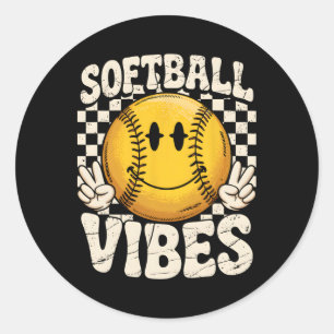 Softball Vibes Softball Retro Groovy Game Day Girl Classic Round Sticker