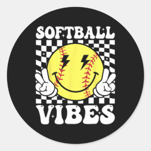 Softball Vibes Softball Retro Groovy Game Day Girl Classic Round Sticker