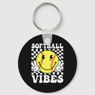 Softball Vibes Softball Retro Groovy Game Day Girl Key Ring