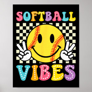 Softball Vibes Softball Retro Groovy Game Day Girl Poster