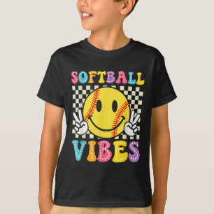 Softball Vibes Softball Retro Groovy Game Day Girl T-Shirt