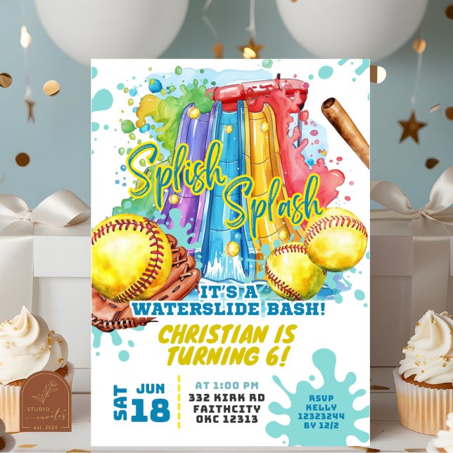 Softball Waterslide Pool Party Birthday Invitation (Creator Uploaded)