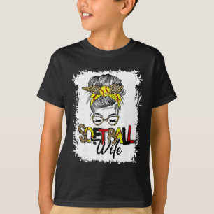Softball Wife Life With Leopard Messy Bun Mother's T-Shirt