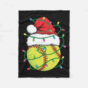 Softball With Santa Hat Men Boys Girls Christmas X Fleece Blanket