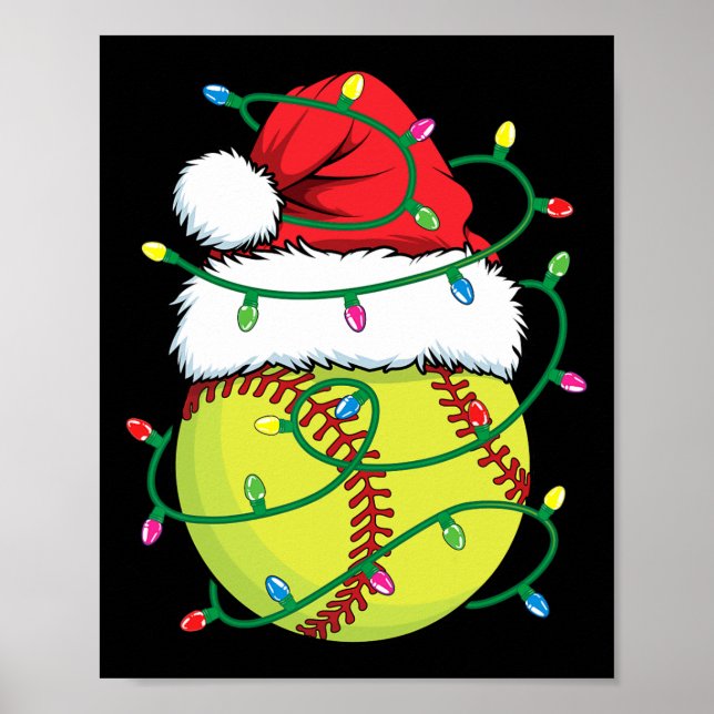 Softball With Santa Hat Men Boys Girls Christmas X Poster (Front)