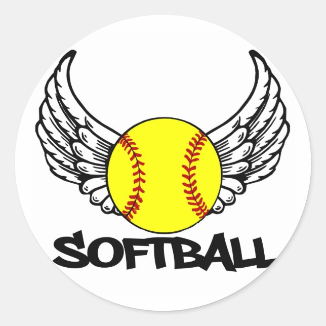 Softball with Wings Classic Round Sticker (Front)