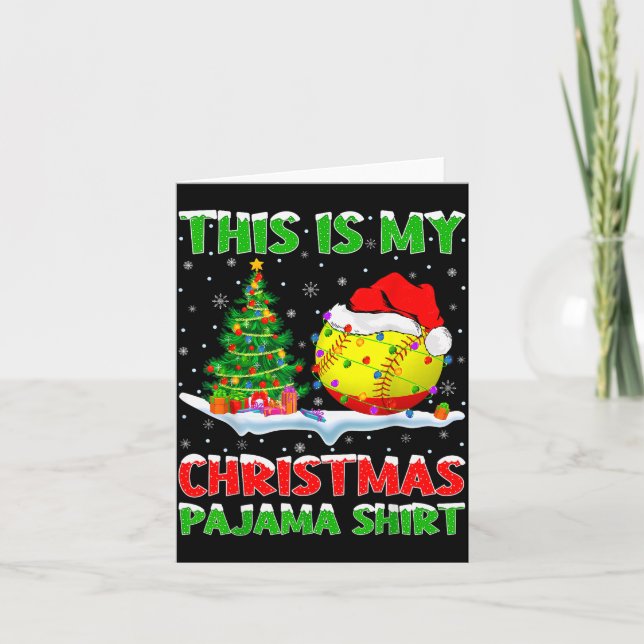 Softball Xmas Tree Lights This Is My Christmas Paj Card (Front)