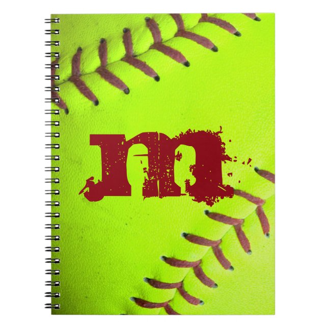 Softball Yellow Fast Monogram Initial Note Book (Front)