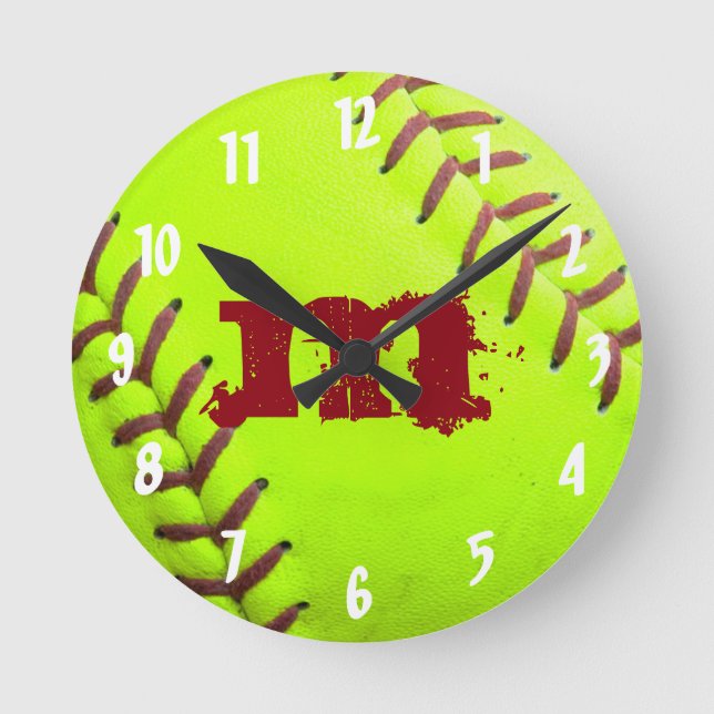 Softball Yellow Fast Monogram Initial Wall Clock (Front)