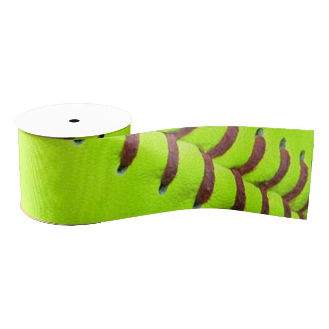 Softball Yellow Fast Pitc 3" Wide Grosgrain Ribbon (Spool)