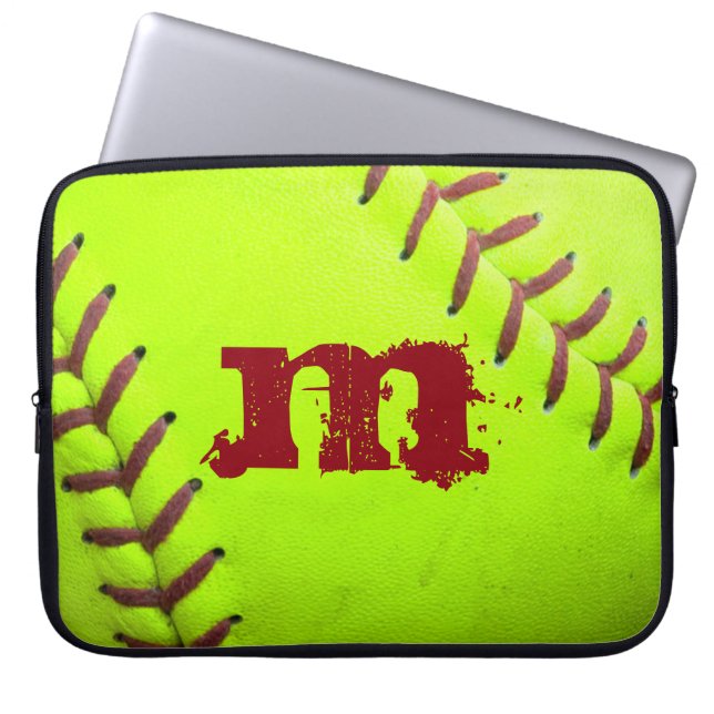 Softball Yellow Fast Pitc Monogram 15" Laptop Case (Front)