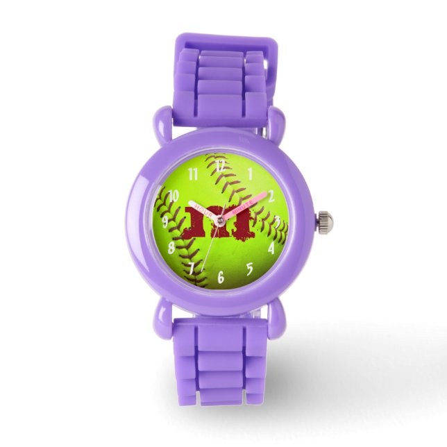 Softball Yellow Fast Pitch 8U 10U 12U 14U Watch (Front)