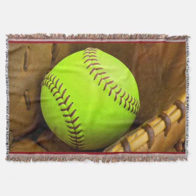 Softball Yellow Fast Pitch 8U 10U Throw Blanket (Front)