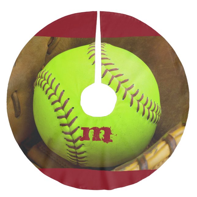 Softball Yellow Fast Pitch 8U Christmas Tree Skirt (Front)