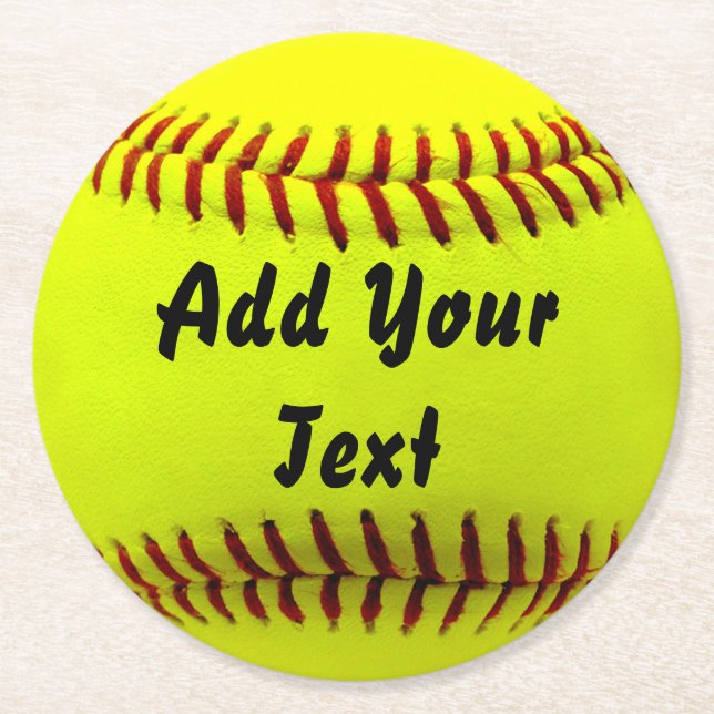 Softball Yellow Softball Sports Team Coach Round Paper Coaster (Front)