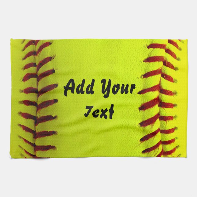 Softball Yellow Softball Sports Team Coach Tea Towel (Horizontal)