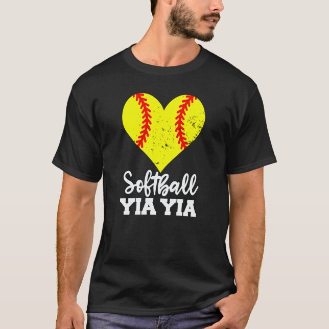 Softball Yia Yia Softball Heart Grandma YiaYia T-Shirt (Front)