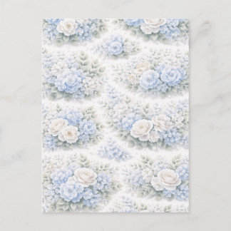 SoftBlue Floral Pattern Elegant Romantic Botanical Announcement Postcard