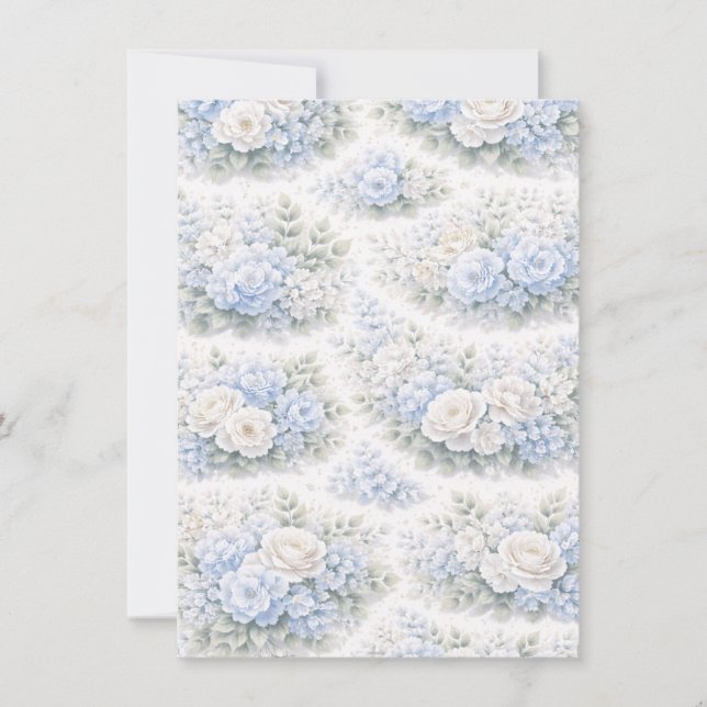 SoftBlue Floral Pattern Elegant Romantic Botanical Invitation (Front)