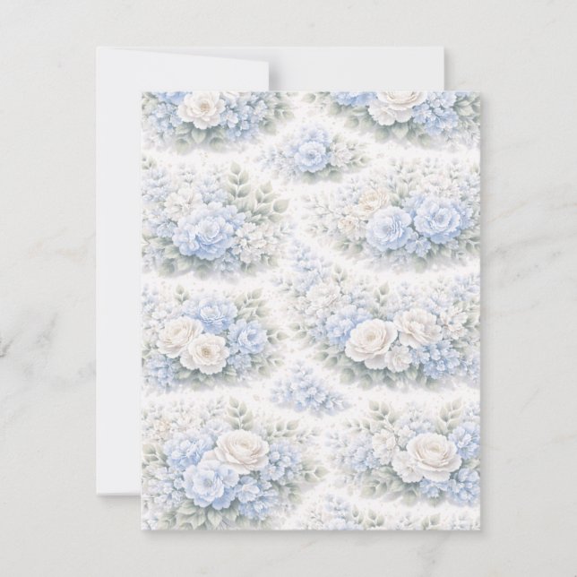 SoftBlue Floral Pattern Elegant Romantic Botanical Save The Date (Front)