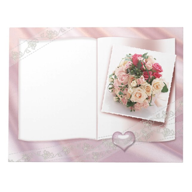 Soften Roses and Hearts Wedding Floral Love Notepad (Front)