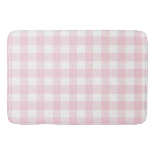 Softest Light Pink Gingham Buffalo Check Plaid Bath Mat