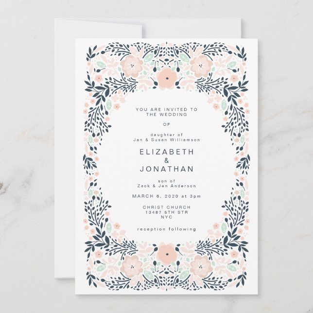 Softest Navy Floral Wedding Invitation (Front)