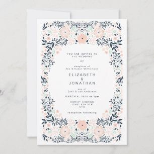 Softest Navy Floral Wedding Invitation