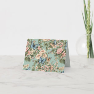 Softest Pink Blue Floral & Butterfly Thank You Card