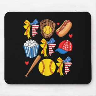 Softll 4th Of July Coquette Bow Women Girls Softll Mouse Mat