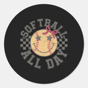 Softll All Day Softll Coquette Bow Softll Girl Wom Classic Round Sticker
