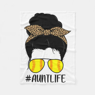 Softll Aunt Life Leopard Messy Bun Hair Auntie Sof Fleece Blanket