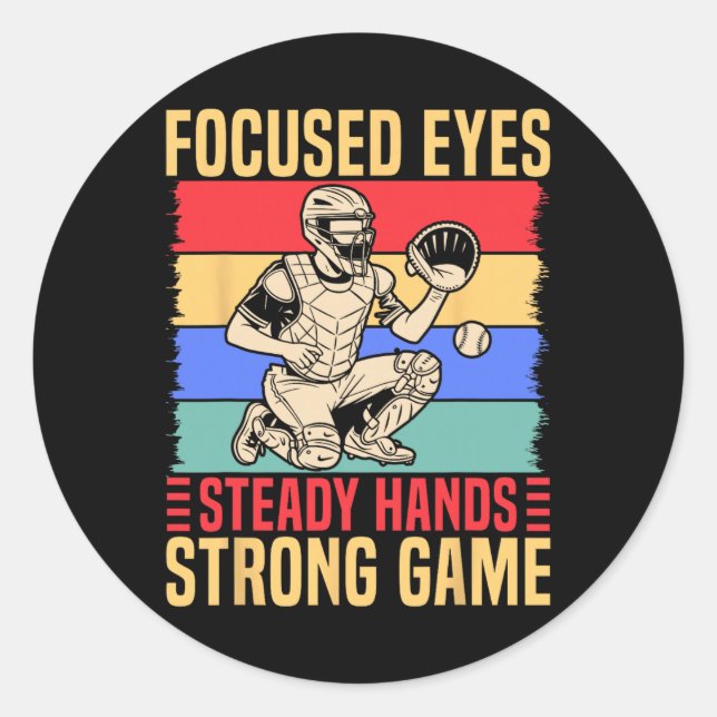 Softll Catcher Focused Eyes Steady Hands Softll Mo Classic Round Sticker (Front)