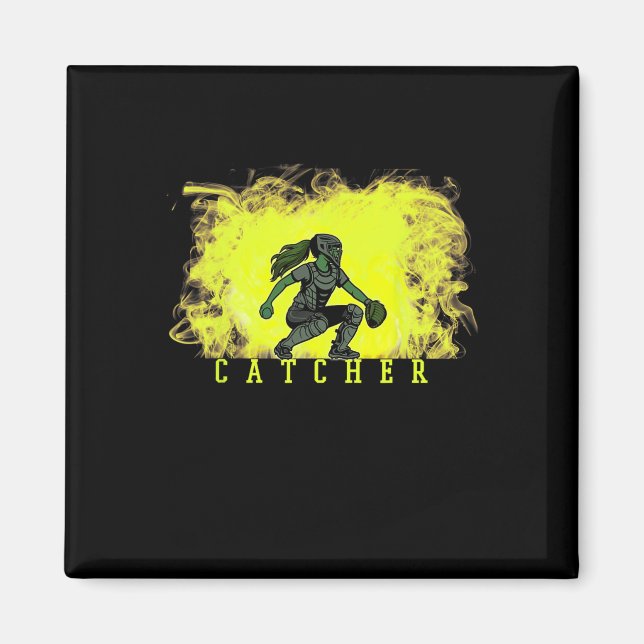 Softll Catcher Player With Yellow Smoke Ckground A Magnet (Front)