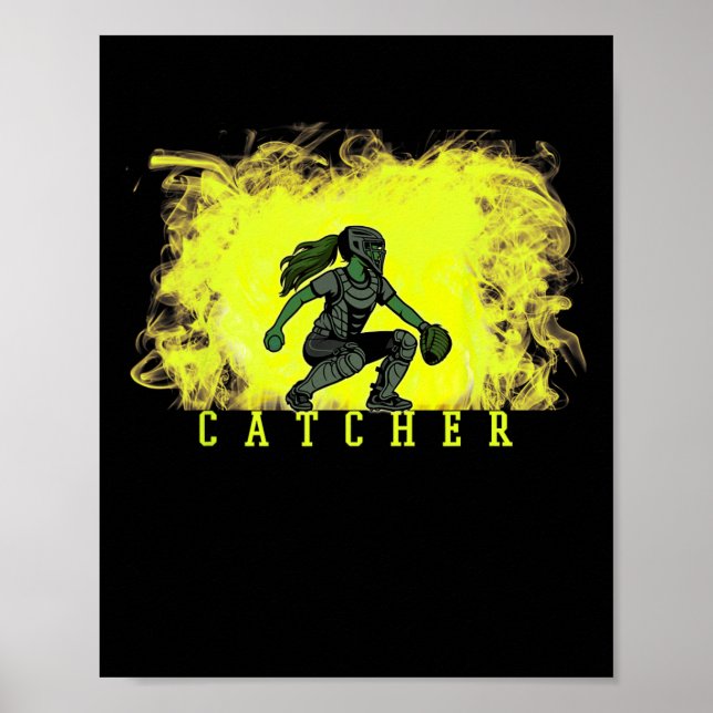 Softll Catcher Player With Yellow Smoke Ckground A Poster (Front)