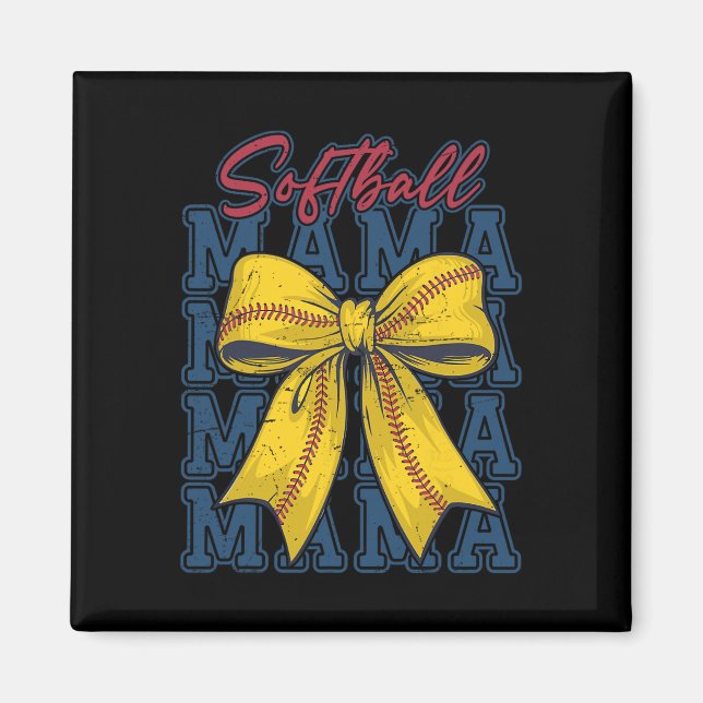 Softll Coquette Bow Softll Mom Game Day Softll Mam Magnet (Front)