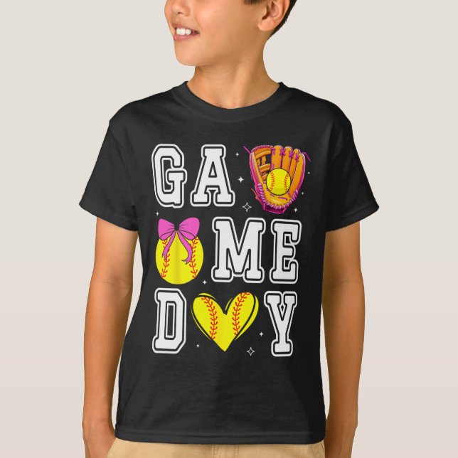 Softll Coquette Bow Softll Mom Game Day Softll Mam T-Shirt (Front)