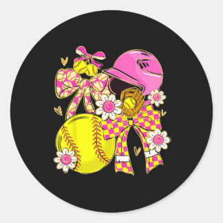Softll Girl Girls Team Spirit Coquette Bow Softll  Classic Round Sticker